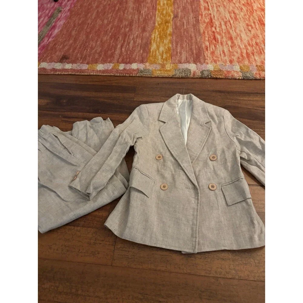 Vintage Jack Tar Togs Boys 2pc Linen Suit Jacket Pants Beige Tan Size 5 Style 46